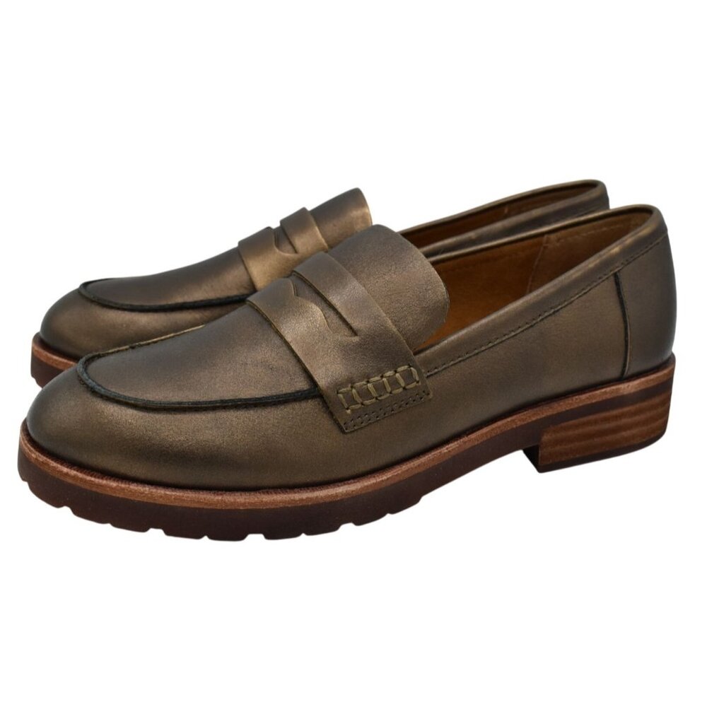 Kork-Ease Women 9.5 Carlisle Bronze Metallic Leather Slip On Penny Loafers Shoes